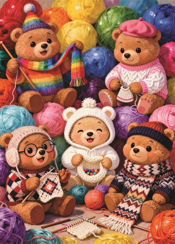 Knitting bear family jigsaw - knitting,